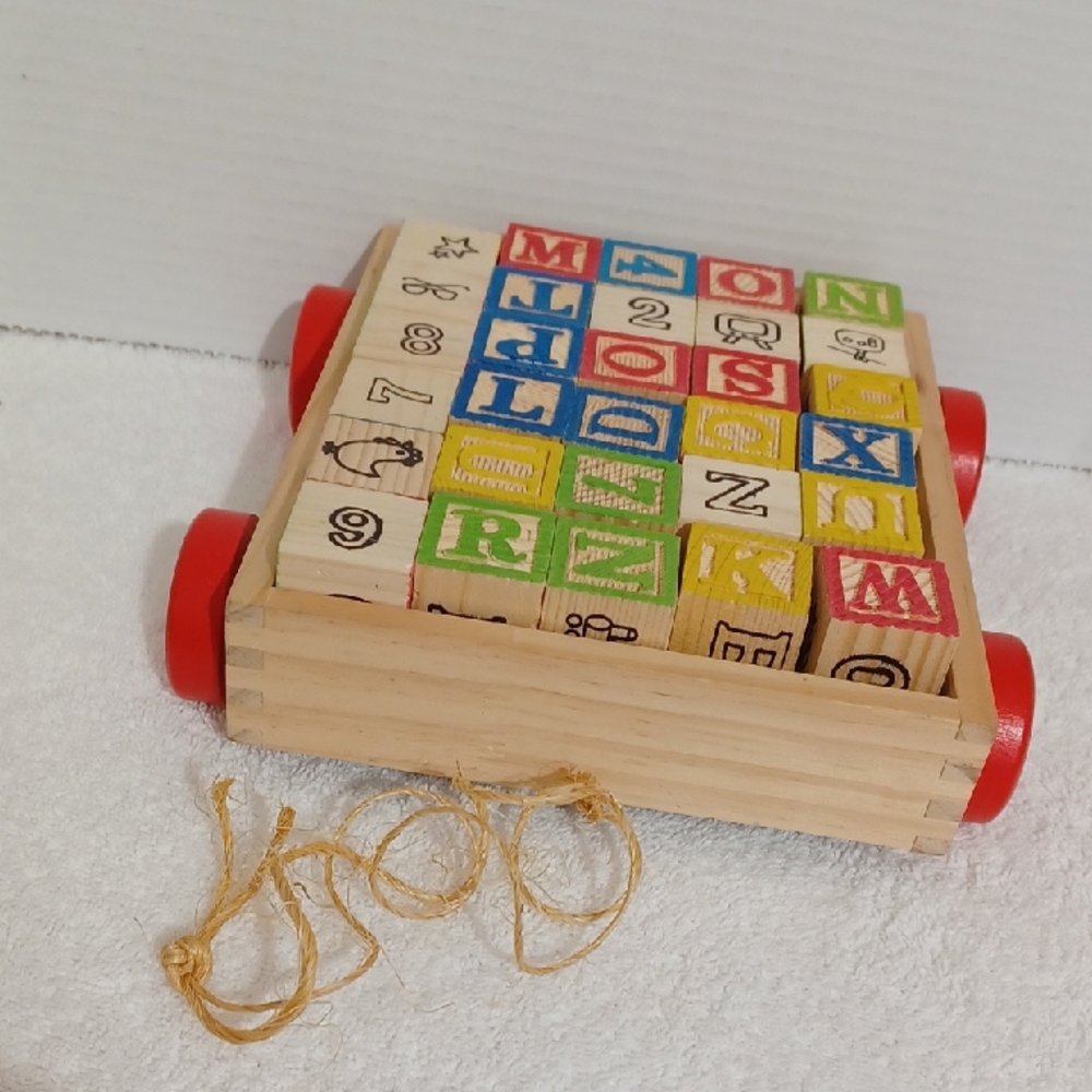 Wooden Alphabet Blocks In Pull Toy Storage Wagon by Brooklyn Lollipop